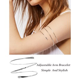 VALIJINA Gold arm cuff Swirl Upper Arm Bracelets Arm Bangle Minimalist Simple Adjustable gold arm band for Women (A)