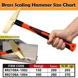 WEDO Brass Welding Hammer with Fiberglass Handle,Scaling Hammer,Chipping Hammer,300g, Length 280mm(11")