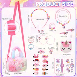 ViEinkaufen 26 Pcs Unicorn Kids Jewellery Set for Girls, Unicorn Plush Bag, Purse, Headband, Hair Rope & Clips, Necklace, Bracelet, Earrings, Ring, Stickers for Age 3-7 Girls Jewellery Accessories