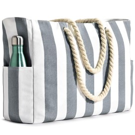 Beach Bag Large Swimming Bag Waterproof Striped Beach Bag with Zip Beach Bag XXL Family Swimming Bag XXL Family Travel Bag Beach Bag Women's Shopping Bag Shoulder Bag Bags