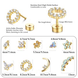 Morfetto 16G Knorpel Ohrstecker für Frauen 316L Edelstahl Schraube Flache Rückseite Ohrringe Schmetterling Mond Blume Opal Knorpel Tragus Daith Helix Piercing Ohrringe