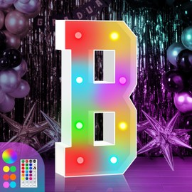 3FT Colorful Marquee Light Up B, Big Baby Letters for Shower, Marry Me Sign, Name for Wedding Party Decoration, Cardboard, 18 Color Modes with Remote