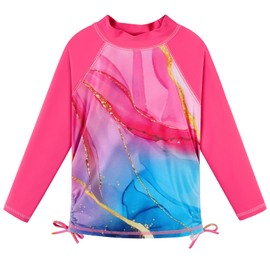 BAOHULU Girls 2-Piece Rash Guard Swimsuit Long Sleeve Bathing Suit with Swim Skirt UPF50+ Kids Beach Swimwear 2-12Y S495_HotPinkAgate_12A