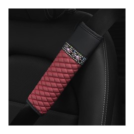 AICEL 2 Pcs Auto Seat Belt Cover, Sparkling Rhinestone Shoulder Strap for a More Comfortable Driving, Harness Pads Protect Your Neck, Accessories Compatible with All Cars and Backpack (Wine Red)