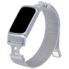 C&L Accessories Bands Compatible with Charge 6/Charge 5 Bands Stainless Steel Metal Strap for Women Men with Charms (Silver, Bling)