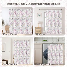 AOFOTO Floral Shower Curtain Rustic Spring Pink Yellow Flowers Leaves Printed Bathtub Bath Curtains Farmhouse Art Shower Curtain Waterproof Bathroom Home Decor with Hooks 72x72 Inch