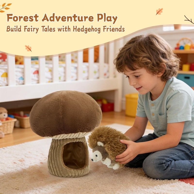 MaoGoLan 2pcs Hedgehog Stuffed Animal - 12" Mushroom Plush House