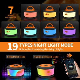 TOHETO Camping String Lights, 3 in 1 Upgraded Retractable RGB Outdoor String Lights with 19 Lighting Modes,Quick 30s Recovery, 32.8 FT Portable Tent Lights, Rechargeable Camping Lantern (Black&Orange)