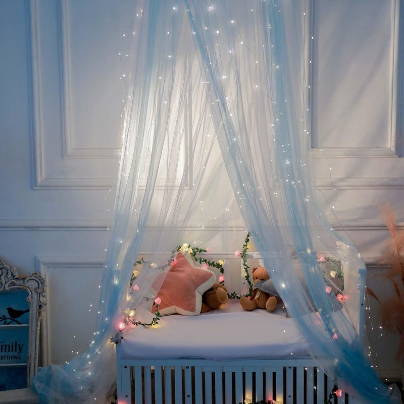 Wnqou Two-tone Bed Canopy Mosquito Net,White Blue Bed Canopy for
