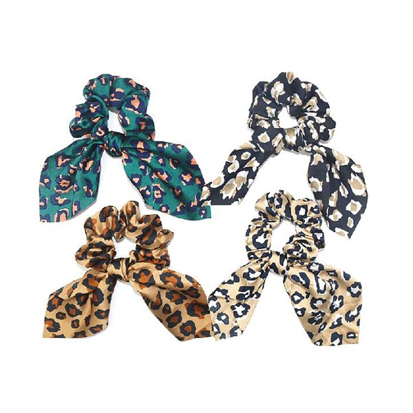Fodattm Set of 4 Leopard Elastic Rabbit Ear Hair Scrunchies