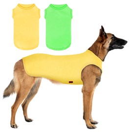 Kickred 2 Pack Dog Shirts, Summer Pet Sleeveless Vest, Breathable Dog Clothes, Stretchy Tank Top T-Shirts for Large Medium Dogs, Grass Green+Lemon Yellow (M)