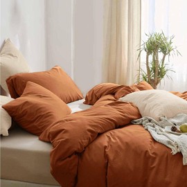 Comforter Queen Size Burnt Orange, 3 Piece Boho Soft Terracota Modern Bedding Set, Lightweight Caramel Rust All Season Microfiber Down Alternative Bed Comforter with 2 Pillow Shams for Women Men