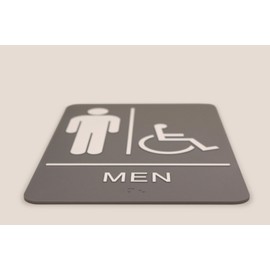 Headline Sign 5218 ADA Wheelchair Accessible Men's Restroom with Tactile Graphic, 6-Inch by 9-Inch, Light Gray/White