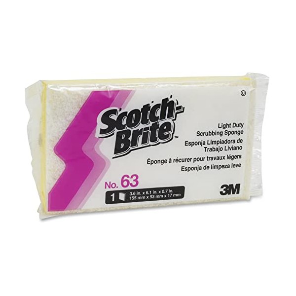 Scotch-Brite 08251 Light-Duty Scrubbing Sponge, #63, 3 1/2 X 5 5/8, Yellow/White
