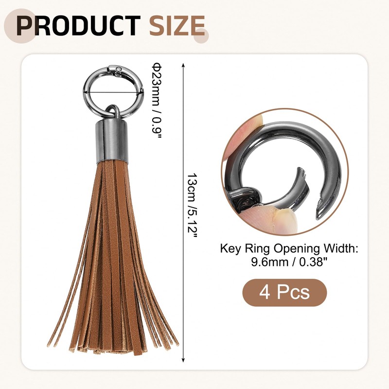 uxcell 4Pcs Leather Keychain Tassels, Women Tassel Bag Charm for