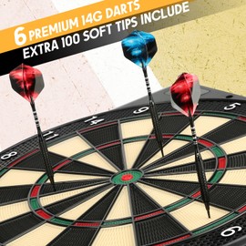 Electronic Dart Board, 2 Large Colorful LEDs Dartboard, 43 Games 320 Variants, Digital Soft Tip Dartboards Set with 6 Darts, 100 Tips
