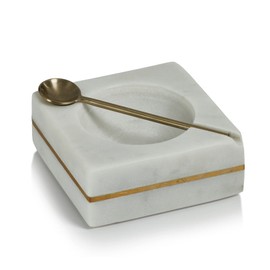 Zodax | White Marble and Brass | Square Salt and Pepper Cellar with Gold Spoon