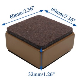 Bonsicoky 4 Pcs Self-Adhesive Furniture Bed Risers, Square Heavy Duty Carbon Steel Table Sofa Risers Adds 1.2" Height with Felt Pad, Brown