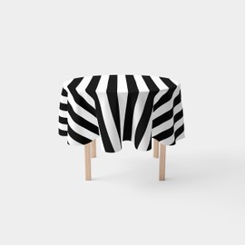 Fabric Textile Products | Black and White Striped Tablecloth | Cabana Round Tablecloth | 90" Round | Machine Washable and Stain-Resistant for Easy Care | Made in The USA