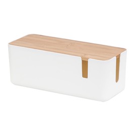 Operitacx Cable Storage Box with Bamboo Lid, Cable Management Box for Practical Storage of Cables, Small Items, Dustproof, Durable
