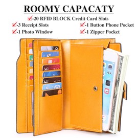 SENDEFN Women's Long Wallet, Bi-fold Wallet, Genuine Leather, Large Capacity, Comfortable, Multi-functional, Coin Purse, Card Pocket, Bidet, Skimming Prevention, Stylish, Present Wallet, Ac-Yellow