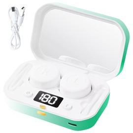 CASBOMY Contact Lens Clean Machine, Portable Ultrasonic Contact Lens Cleaner with 4 Timing Modes, 360° High-Frequency Vibration for Cleaning Soft Lenses, Colored Contact Lenses (Green)