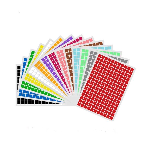 15x15MM Coloured Square Stickers Coding Dot Coloured Labels, 15 Sheets