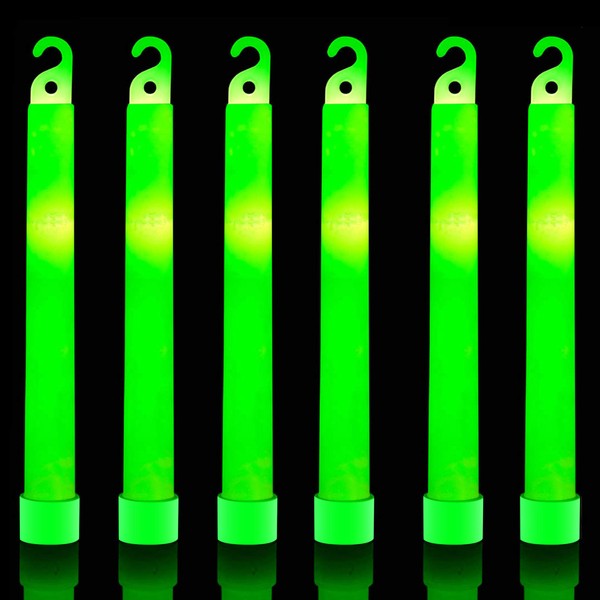 32 Ultra Bright 6 Inch Large Green Glow Sticks - Chem Lights Sticks with 12 Hour Duration - Camping Glow Sticks, Emergency Glow Sticks For Storms Blackouts - Glowsticks for Parties and Kids Activities