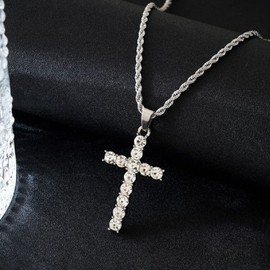 ASFKIPMF 925 Sterling Silver Cubic zirconia Cross Necklace Men's and women's tide brand diamond ins hip Hop necklace (20 inch)