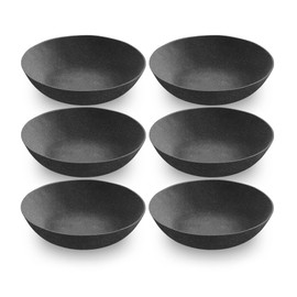 Abode Homewares TarHong Matte Black Low Bowl, 9.1”, 61-Ounce, Planta (Majority Plant Based Melamine Material), Shatterproof, Indoor/Outdoor, Set of 6