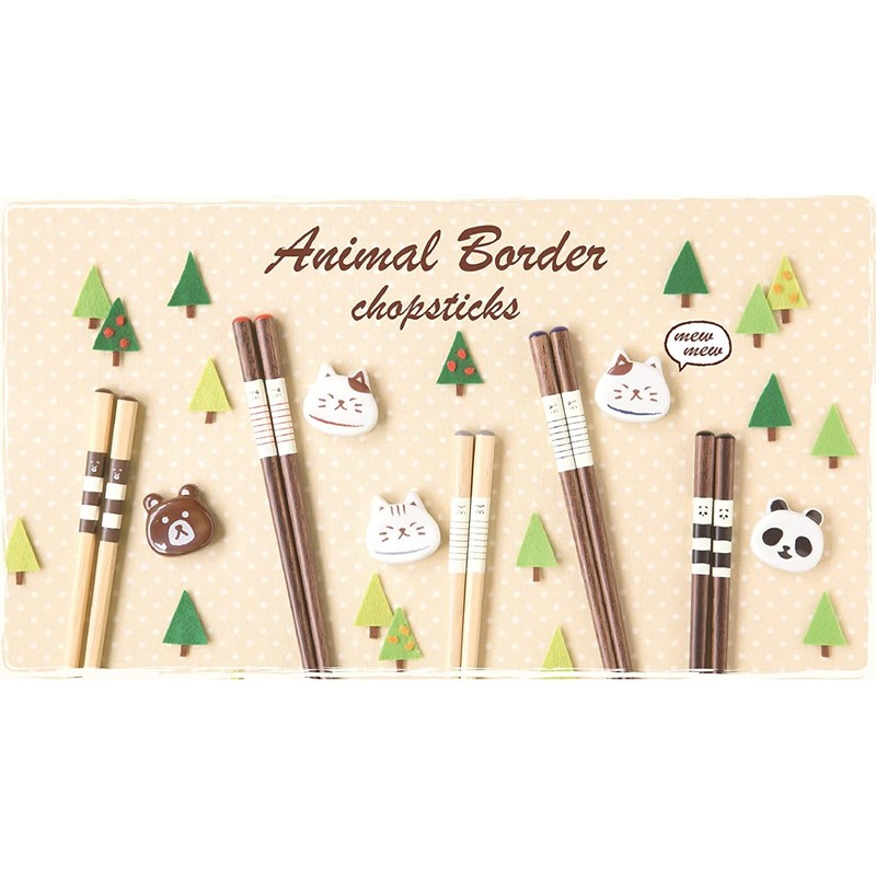 Nakano Chopsticks, Dishwasher Safe, Natural Wood, 21cm, Animal Border, Panda,