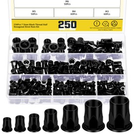 Mardatt 250pcs M3 M4 M5 M6 M8 M10 M12 Metric Half Hex Body Flange Rivet Nuts, Thread Half Hexagonal Carbon Steel Galvanised Flat Head Thread Insert Nut, Black