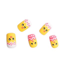 Easter Square Press on Nails Short Matte False Nail Kits with Cute Eggshell Yellow Chick Design Stick on Nails for Easter Gift Acrylic Fake Nails Sets for Women Girls 24pcs