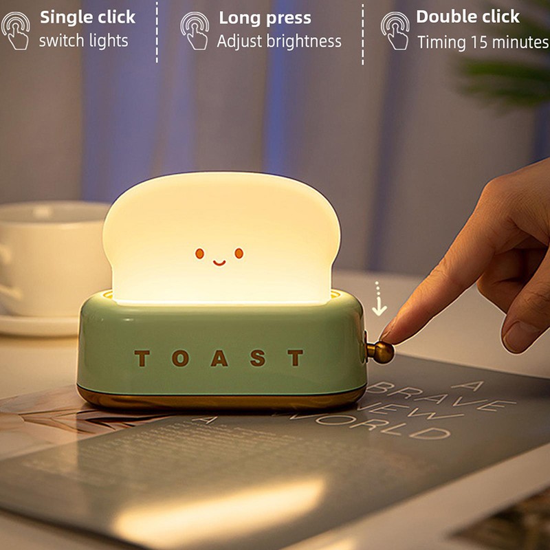 Cute Toast Night Light USB Rechargeable LED Bread Toast Night