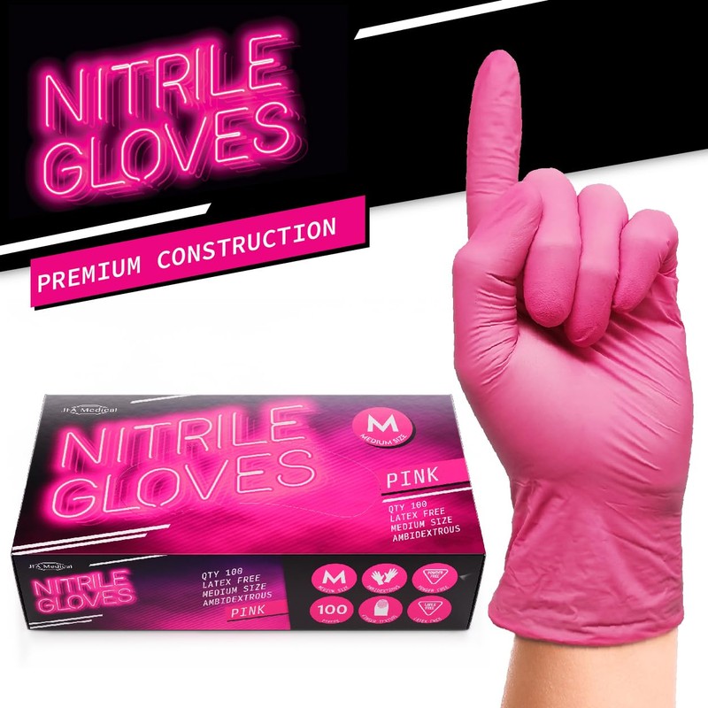 JFA Medical Medium Size Disposable Powder Free Pink Nitrile Gloves