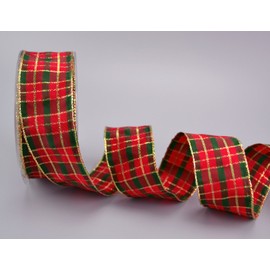 20 m x 40 mm Decorative Christmas Ribbon Red / Dark Green / Gold Wired Edge Ribbon Gift Ribbon Checked Ribbon Tartan Double Sided Glossy Ribbon