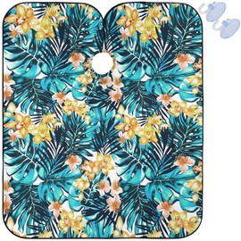 visesunny Capa de peluquero azul hoja de palma flor floral poliéster corte pelo capa delantal antiestático corte de pelo resistente al agua paño de afeitar barba babero capa de peluquería