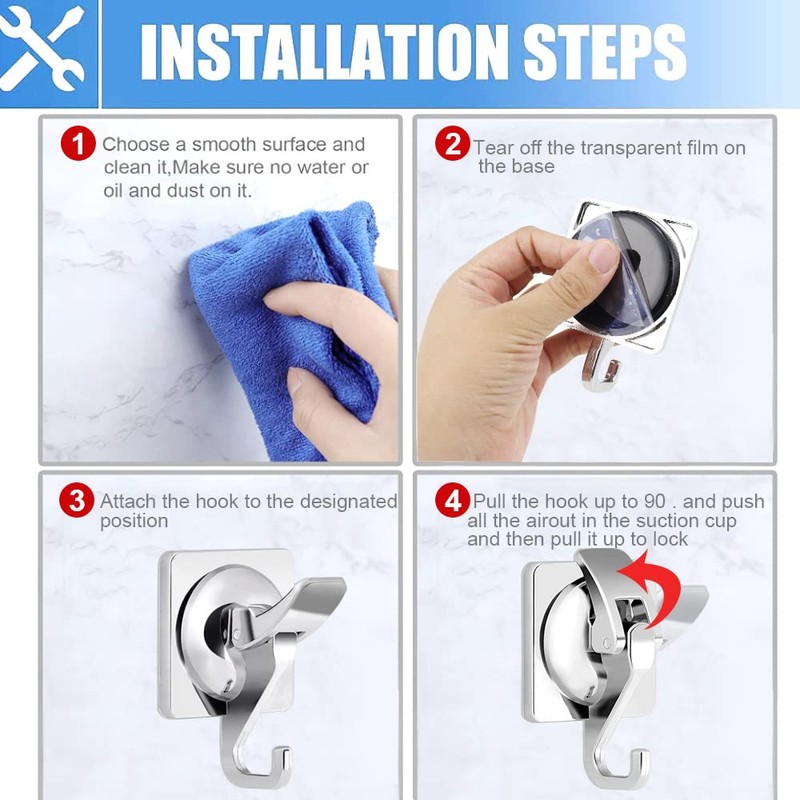 Pack of 2 Suction Cup Hooks Extra Strong Vacuum Suction