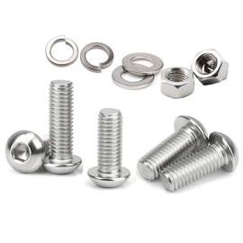 JDMA Pack of 100 M5 x 12 Rounded Head Screws with Hexagon Socket and Nuts Washers ISO 7380 304 Stainless Steel Full Thread Half Round Head Screw Flat Head Screw Lens Screw