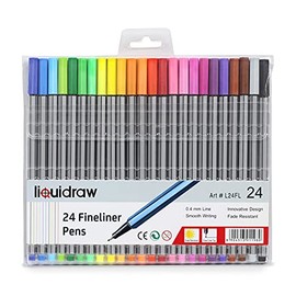 Liquidraw 24 Fineliner Colouring Pens Set Fine Point Pens 0.4mm Assorted Colours, Fineliners Coloured Pens, L24FL