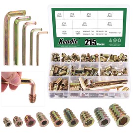 Keadic 215Pcs 9 Sizes M4 M5 M6 M8 M10 Zinc Alloy Threaded Inserts Nuts Assortment Set with Hex Key, Metric Hex Drive Wood Nutsert Screw-in Nut Bolt Fastener Connector for Wood Furniture