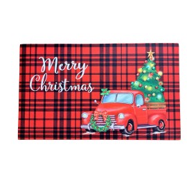 GiftWrap Etc. Tartan Truck Merry Christmas Door Mat - 18" x 30", Red & Black Plaid, Christmas