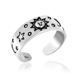 AeraVida Celestial Sky Sun Moon and Star Manifestation Anillo de plata de ley Bali Toe o Pinky, Metal