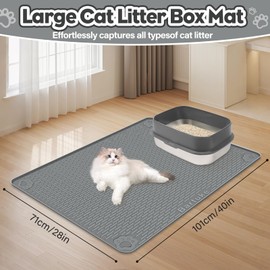 Bartuke Cat Litter Mat, Extra Large 40" x 28" Silicone Mat Litter Trapping Mat for Scatter Control, Soft on Kitty Paws, Easy to Clean (Dark Gray)