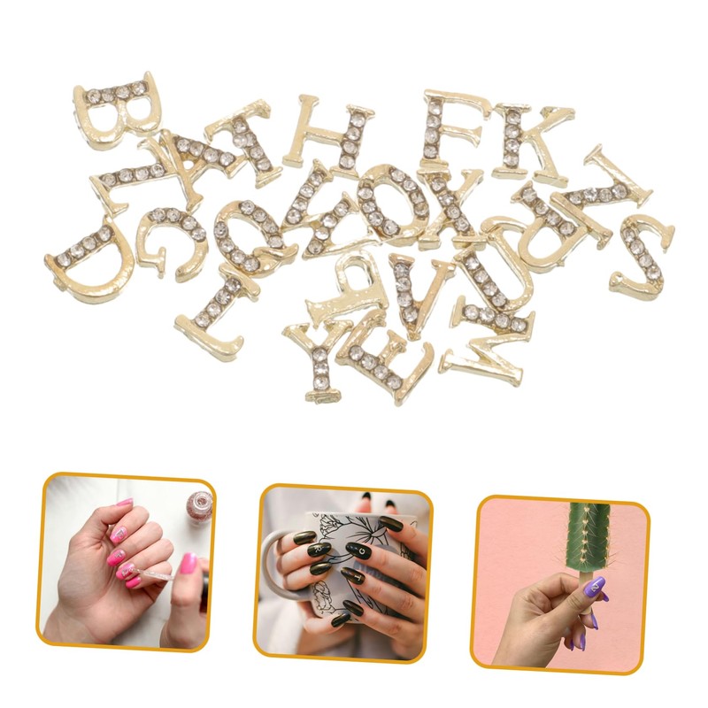 Outanaya 1set Rhinestone Nail Charms Letter Shape Manicure Decorations for