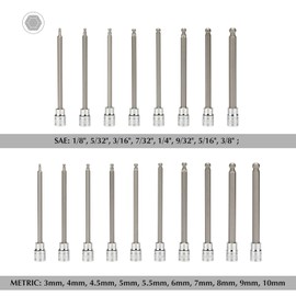 EMENTOL 18PCS 3/8" Drive Long Ball-End Hex Bit Socket Set, CR-V, S2 Steel, SAE/Metric, Extra Long Allen Bit Socket Set, 1/8 Inch - 3/8 Inch, 3mm - 10mm