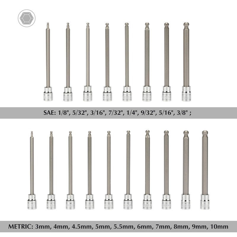 EMENTOL 18PCS 3/8" Drive Long Ball-End Hex Bit Socket Set,