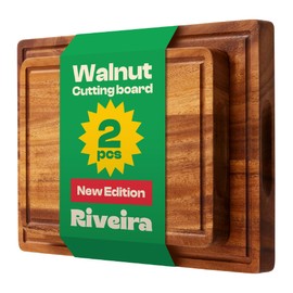 Riveira Walnut Wood Cutting Board – Versatile And Durable: Set Of 2 Pcs Rectangular Wooden Cutting Board – Natural Wooden Cutting Boards For Kitchen – Complete Walnut Wooden Chopping Board