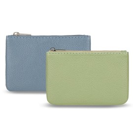 Paquete de 2 mini monederos portátiles de cuero PU con cremallera - Monedero pequeño de cambio para mujeres, tarjetas de crédito, billetes doblados, i