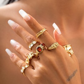 Chunky Rings for Women Stacking Knuckle Rings Set Gold Stackable Thin Rings Bold Thick Statement Rings Set Jewelry (7gold)